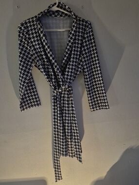 Black & White Houndstooth Wrap Dress